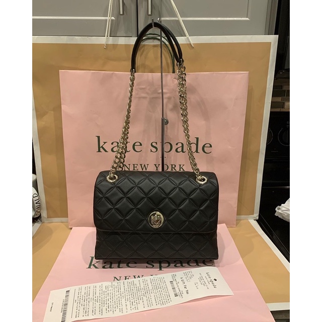 Kate Spade New York Natalia Medium Flap Shoulder Bag in Black Quilted