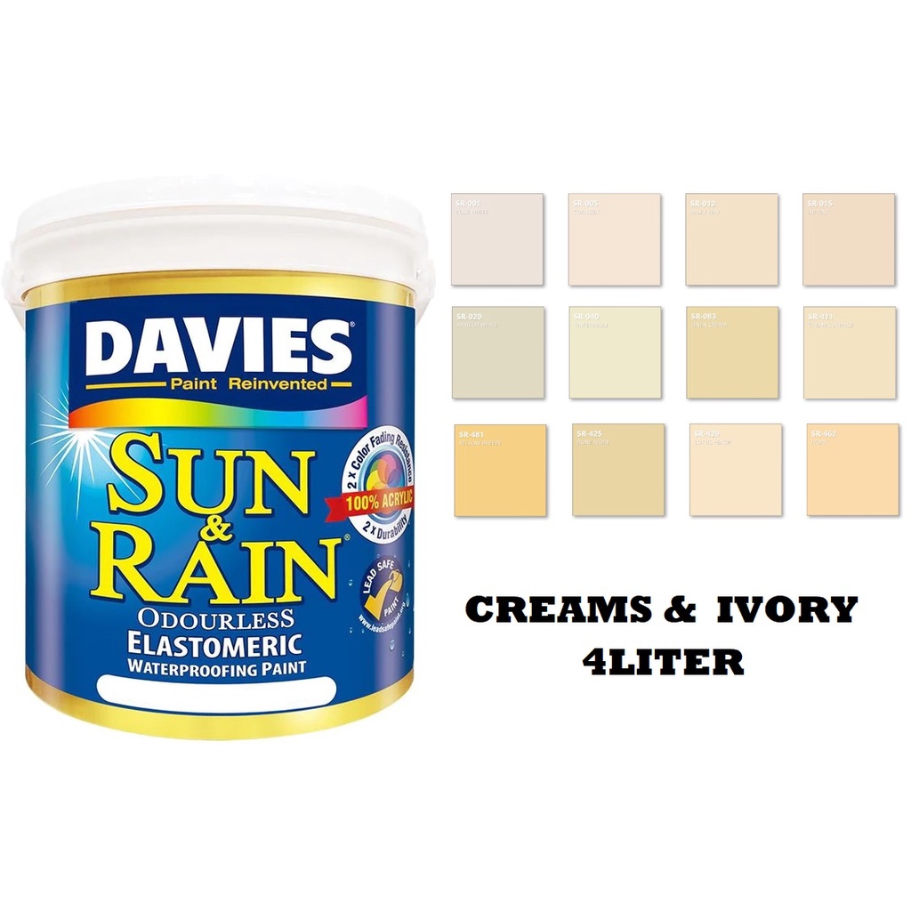 DAVIES SUN AND RAIN 4 LITERS COLOR IVORY AND CREAM ELASTOMERIC PAINT ODOURLESS ACRYLIC