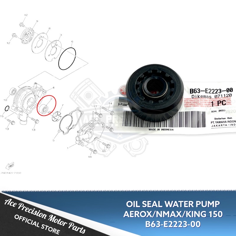 OIL SEAL WATER PUMP AEROX/NMAX V1/KING150 B63E222300 GENUINE Shopee