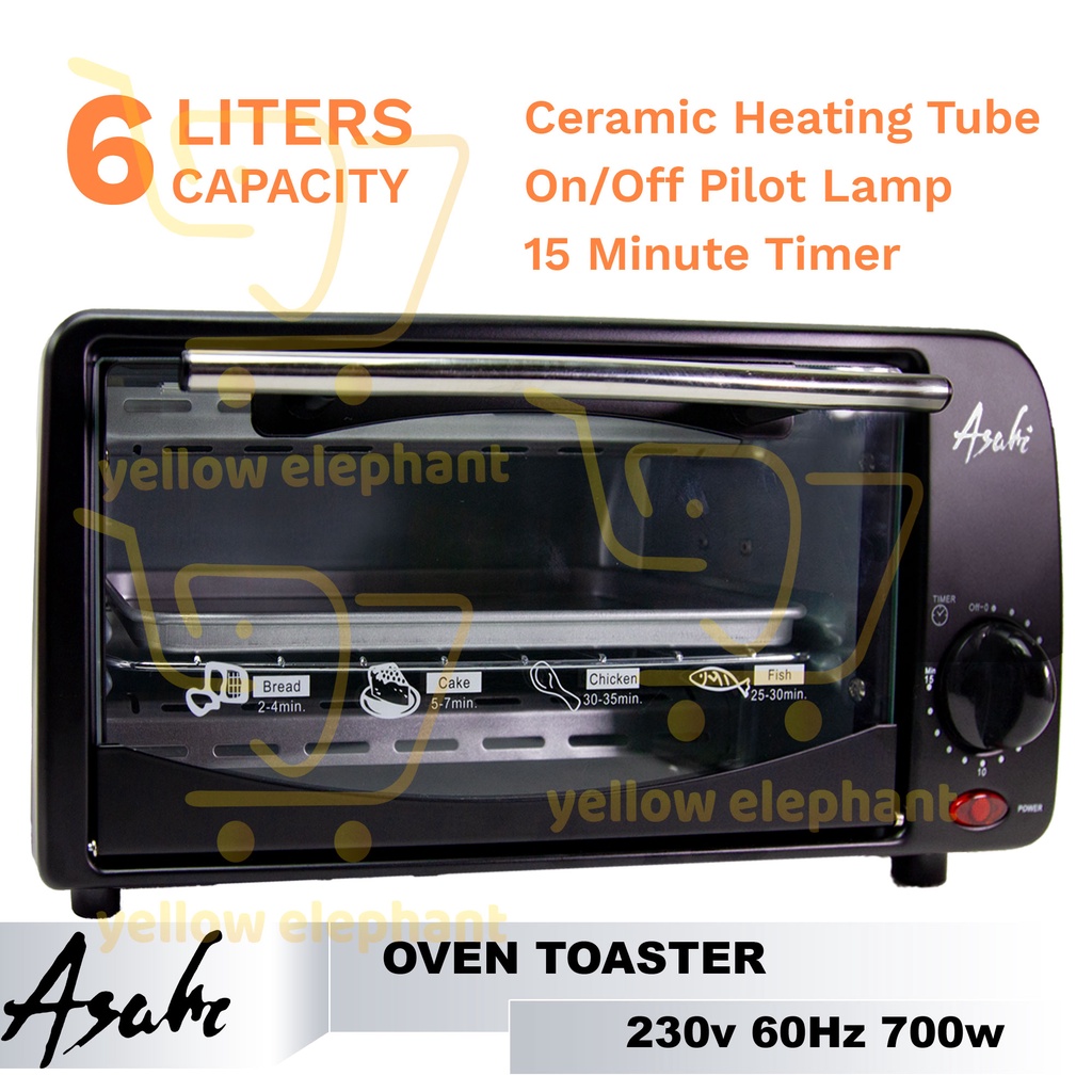 Asahi Oven Toaster 6 Liters Capacity 700w Yellow elephant Everyday
