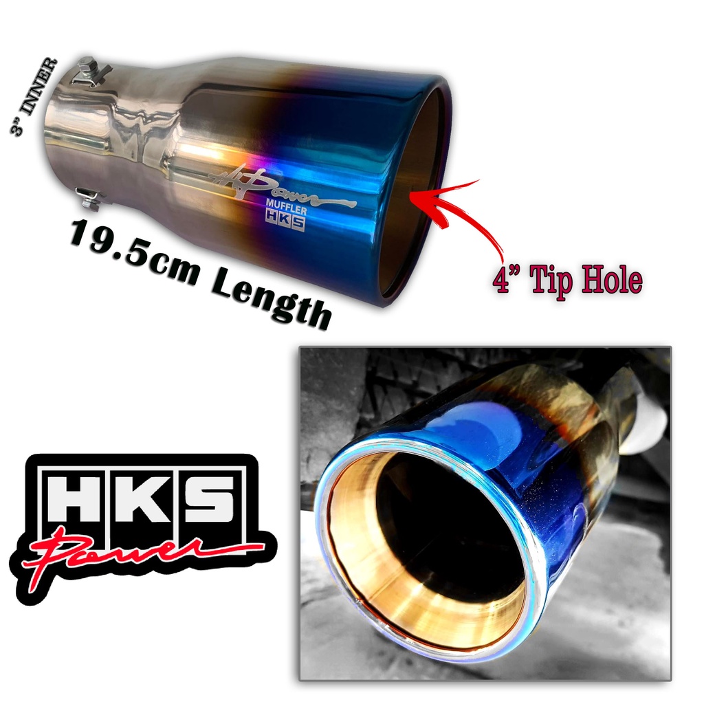 B201 HKS Muffler Tip BIG Straight 3 inches Inner 19.5cm Length with 4 inches Tip hole Shopee