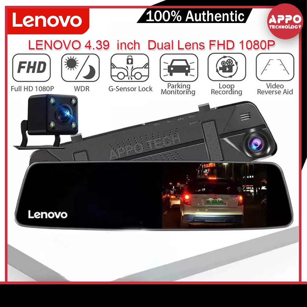 LENOVO dashcam cam for car with night vision 4.39inch Dual Lens FHD