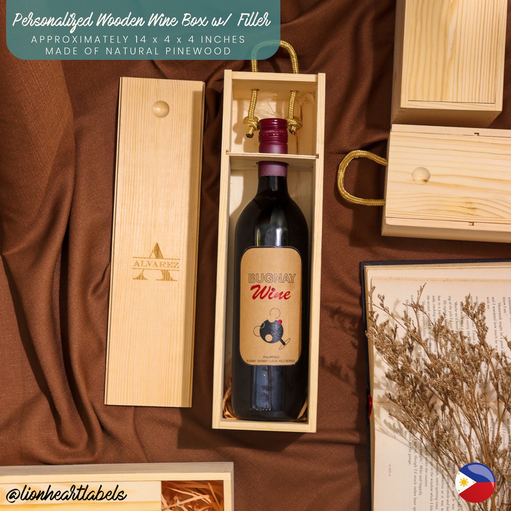Personalized Wooden Wine Gift Box with Filler Pinewood Whiskey Sliding
