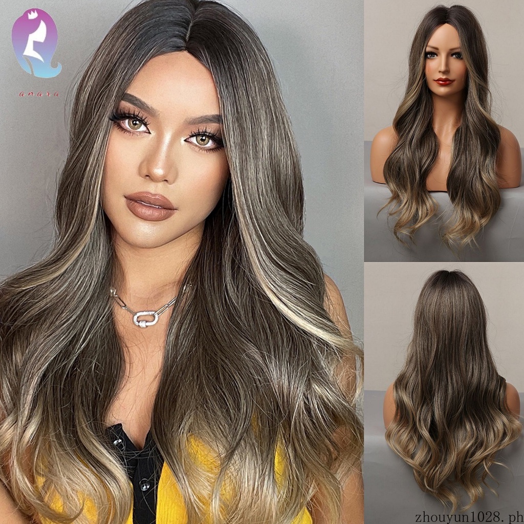 European and American fashion wig 65CM black brown mixed wig big wave