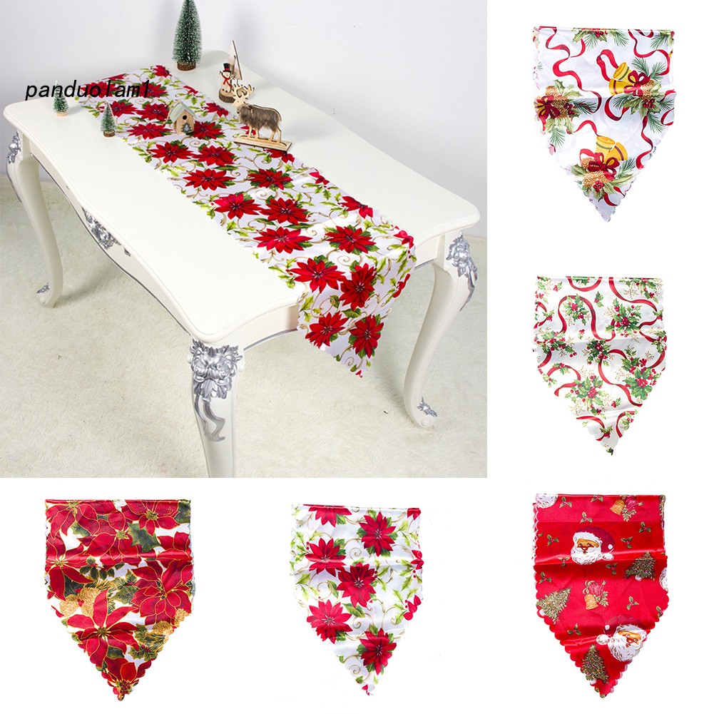 Christmas Bell Flower Santa Decor Tablecloth Party Dining Table Runner