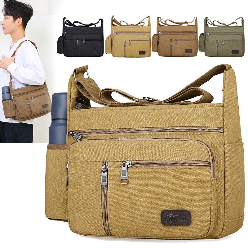 Men Canvas Messenger Bag Multi Compartment Thickened Resistant Tool Bag