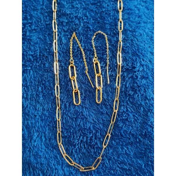 2in1 Paper clip Necklace and tiktak earrings 18k Gold Plated Non