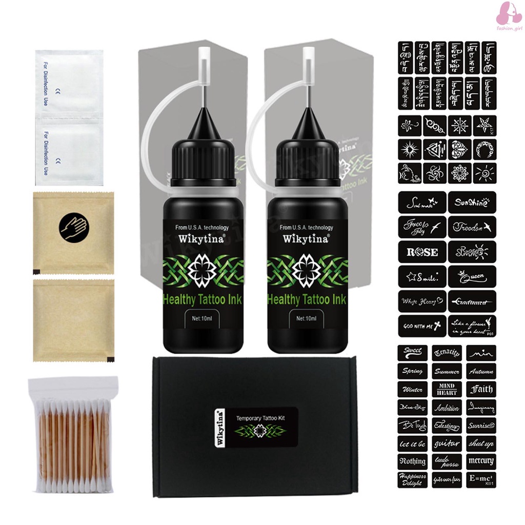 Temporary Tattoo Kit Semi Permanent Tattoo Ink Kit with Tattoo Stencils