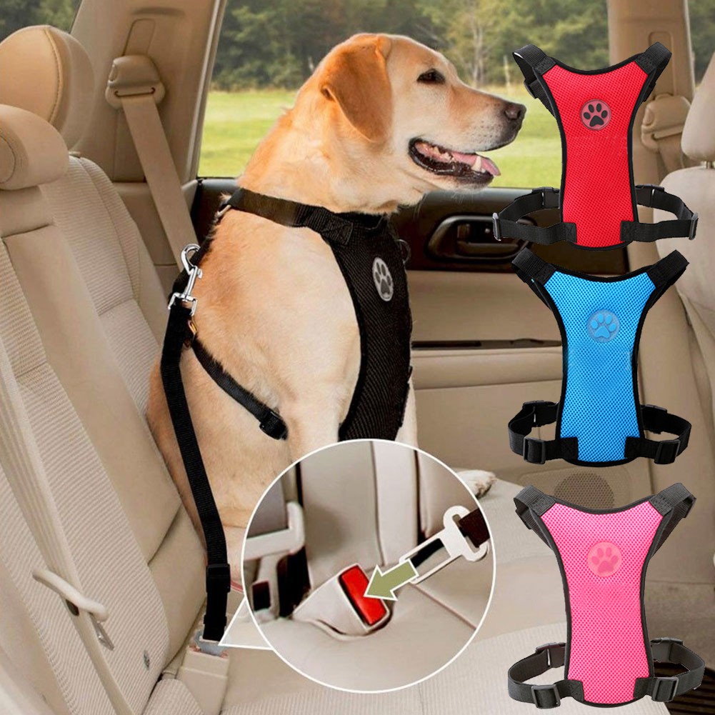 Dog Harness Car Safety Seat Belt Leash Mesh Chest Strap Multifunction