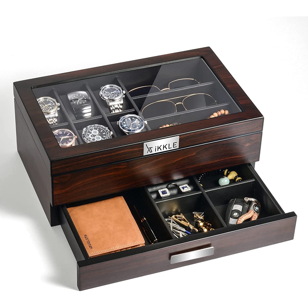 Watch Box Organizer with Drawer Luxury Wood Cufflink Box Wood Watch