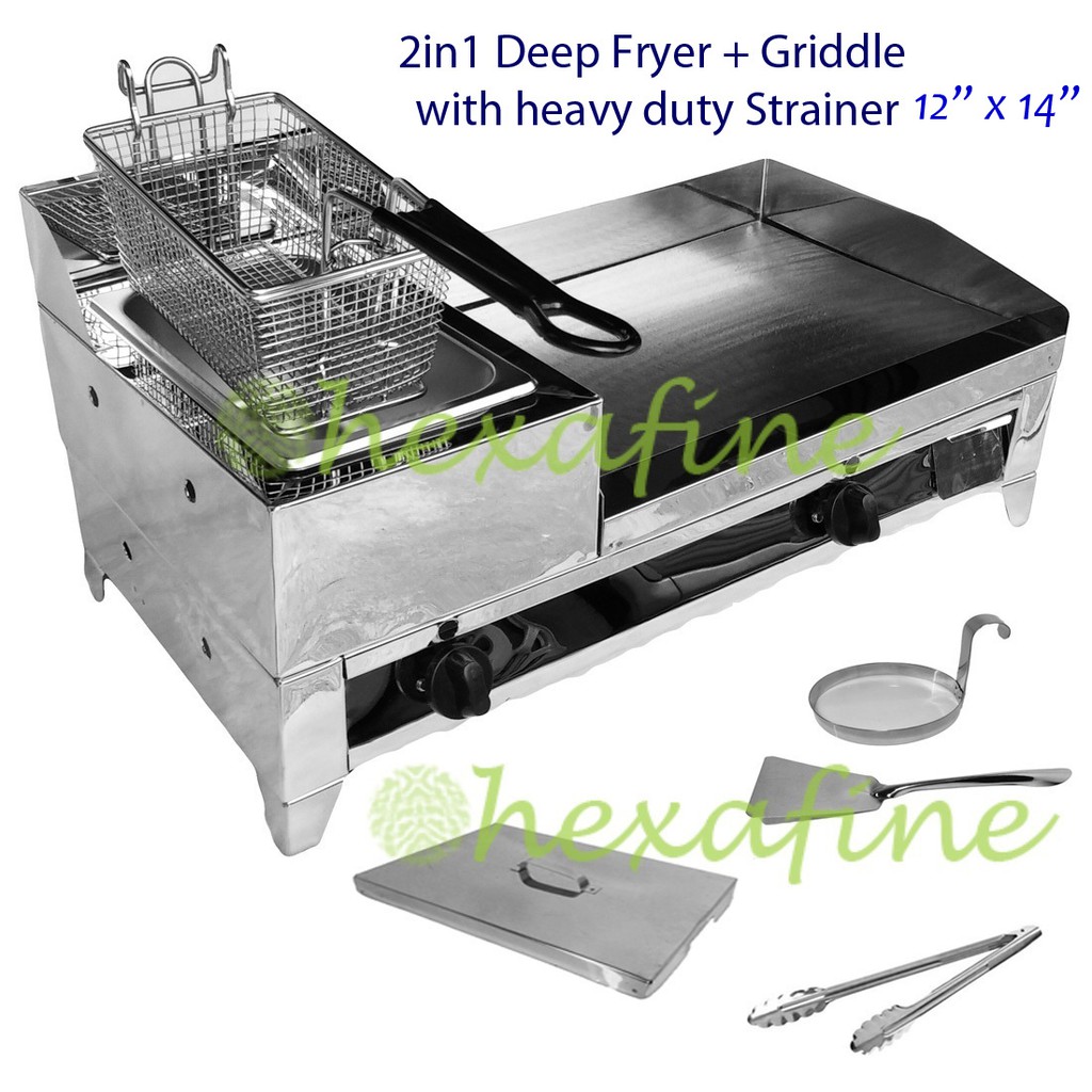 2in1 12x14 Griddle with 2.5 Liters Deep Fryer with Heavy Duty Strainer