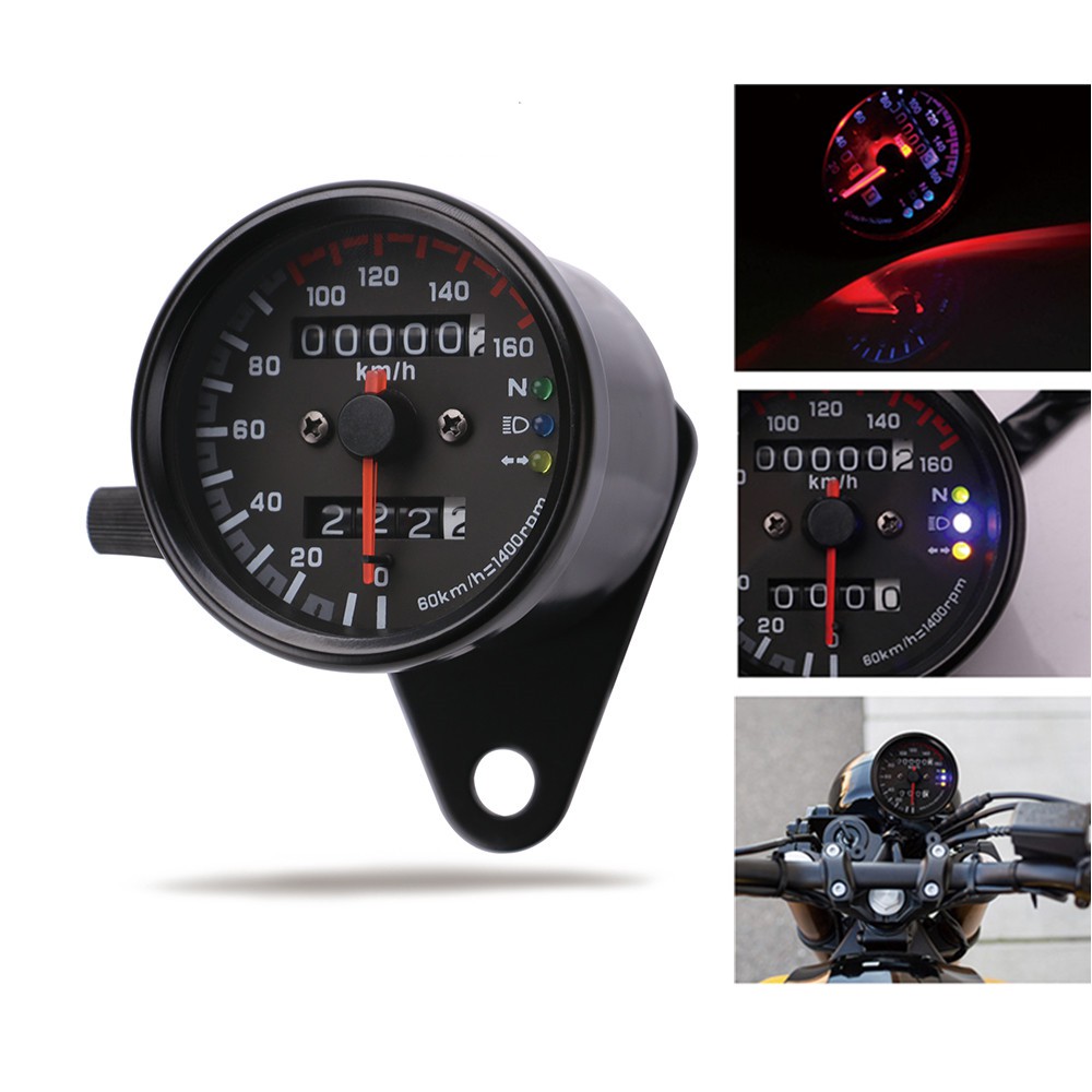 Universal Motorcycle Speedometer Gauge Odometer With LED Indicator