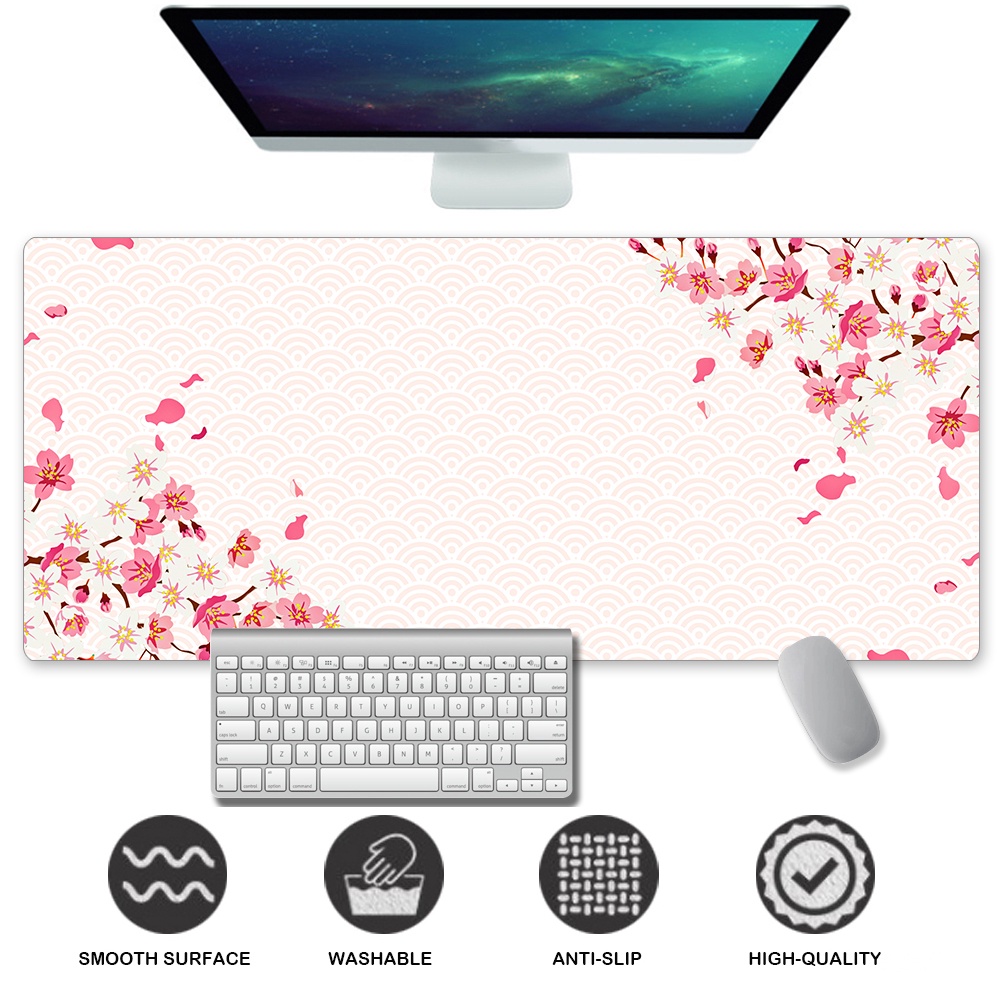 Hazakura Gaming Mouse Pad Pink white Large Extended Mousepad XL Gaming
