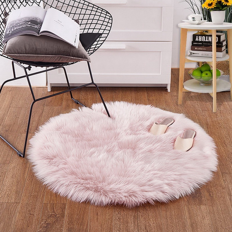 Round Soft Faux Sheepskin Fur Christmas Tree Rugs for Bedroom Living Room Floor Shaggy Silky