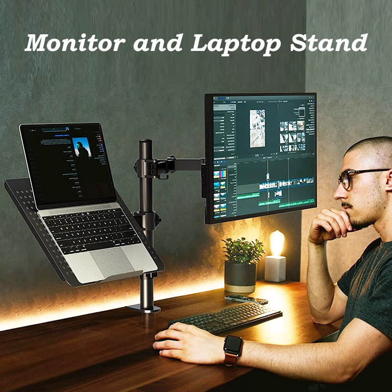 Monitor and Laptop Mount Stand Tray Desk Table Clamp, Adjustable