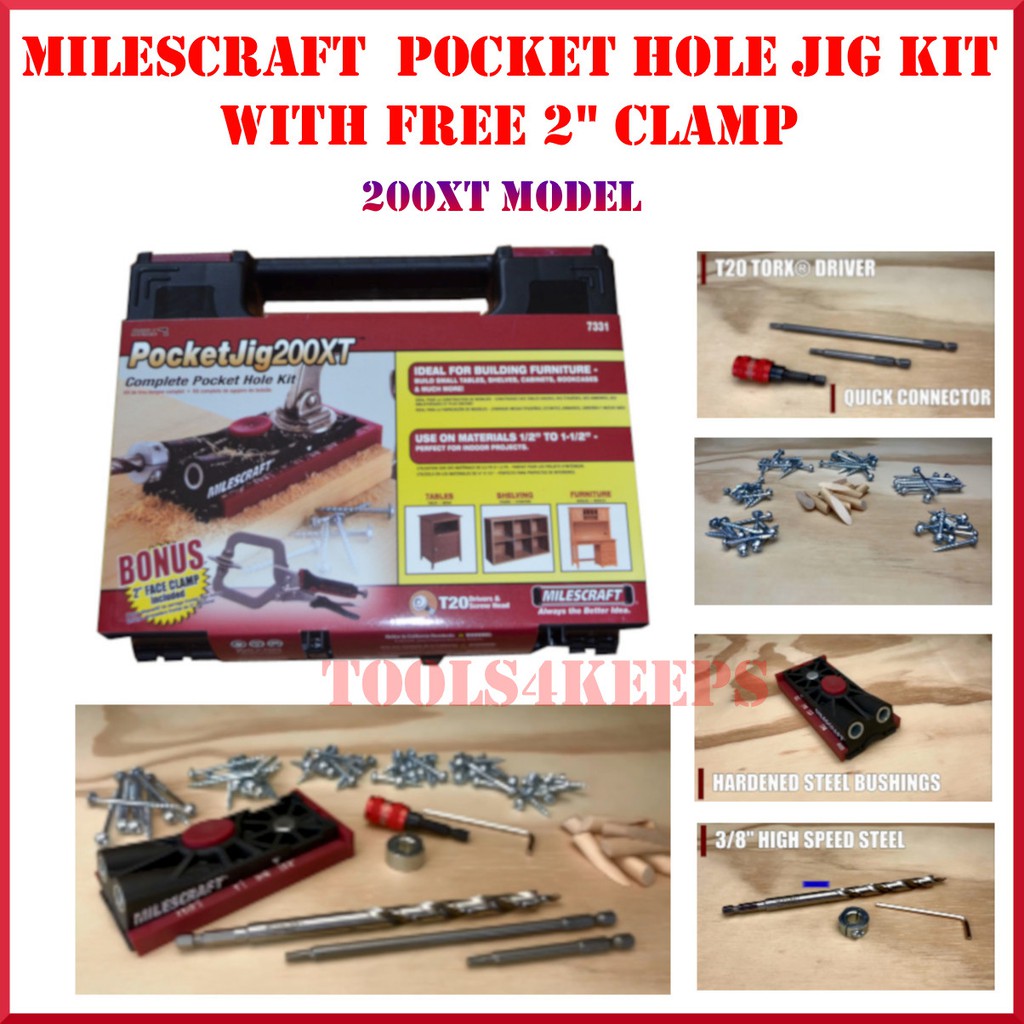 Milescraft Pocket Hole Jig Kit with 2" Clamp Set 200XT Model