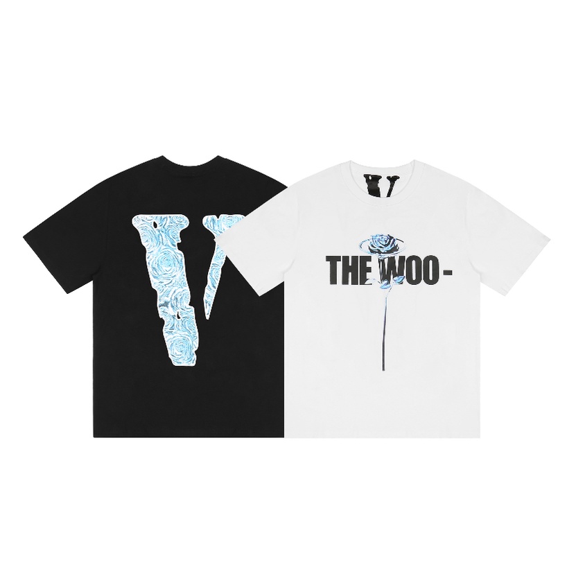 VLONE new style rose flower big V printing casual shortsleeved round