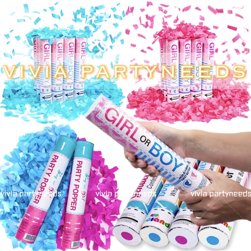 Gender Reveal Party Popper Pink/Blue 40cm/30cm Confetti Cannons Boy Or
