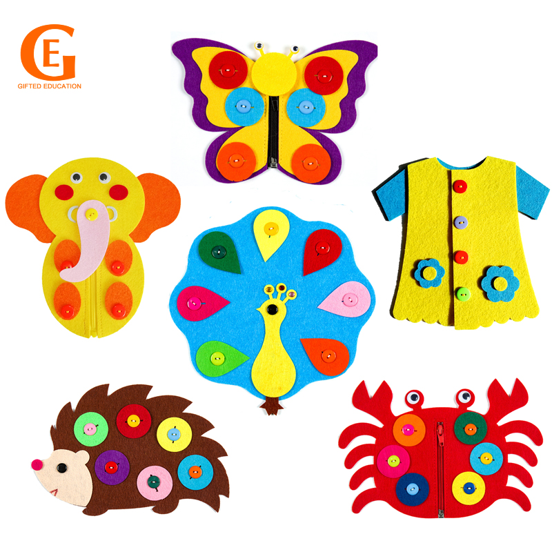 Children Montessori Zipper Button Toy Felt Cloth Fine Motor Life Skills