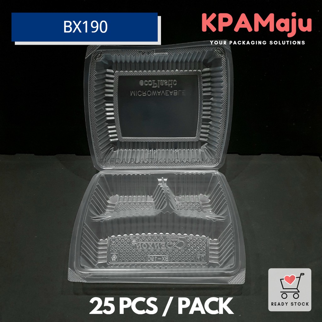 [25pcs] BX190 3 Compartment Disposable Plastic Lunch Box Plastic