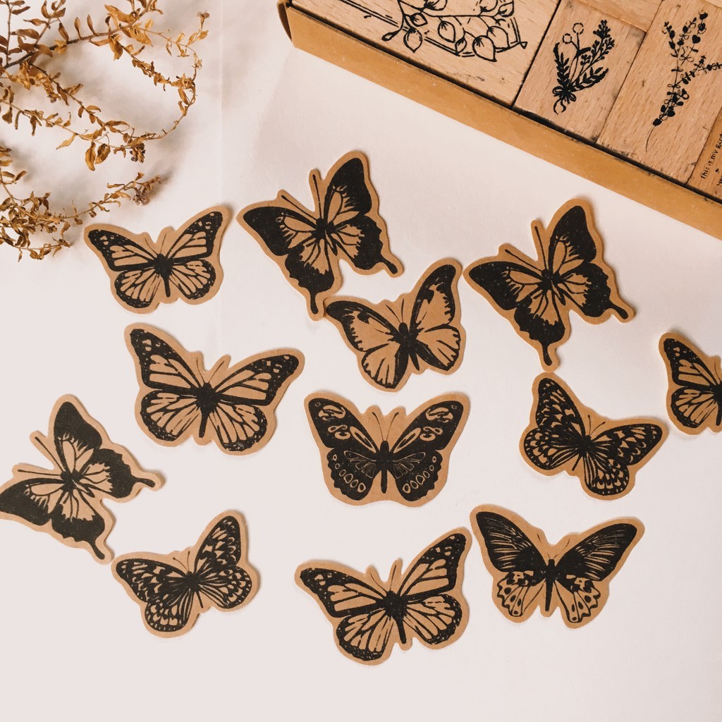 16pcs Butterflies Sticker Pack for Vintage Journal Kraft Paper Ephemera