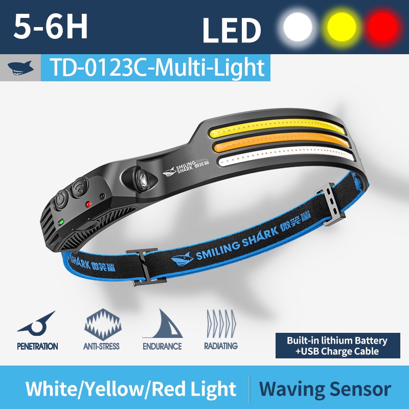 Smiling Shark Work Headlight COB LED USB Rechargeable Headlamp Sensor
