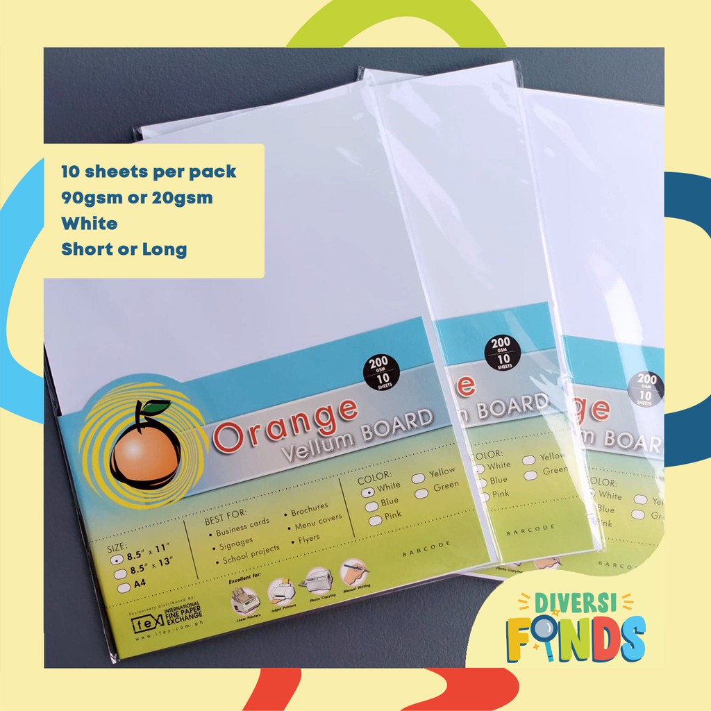 1PACK Orange Specialty/ Vellum Board Paper 200gsm White, A4 / Short