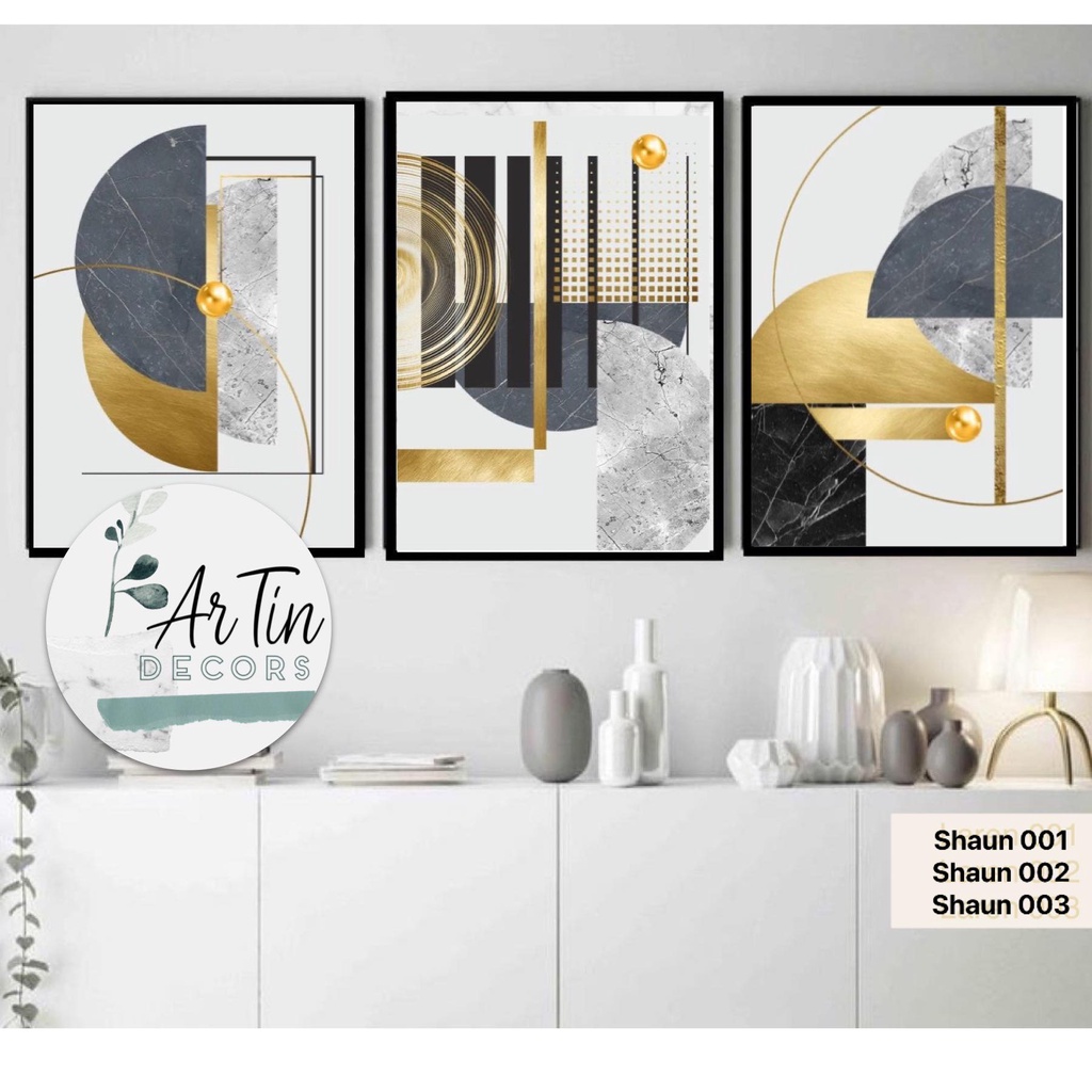 Nordic Minimalist Abstract Geometric Gold Black Wall Art Frame