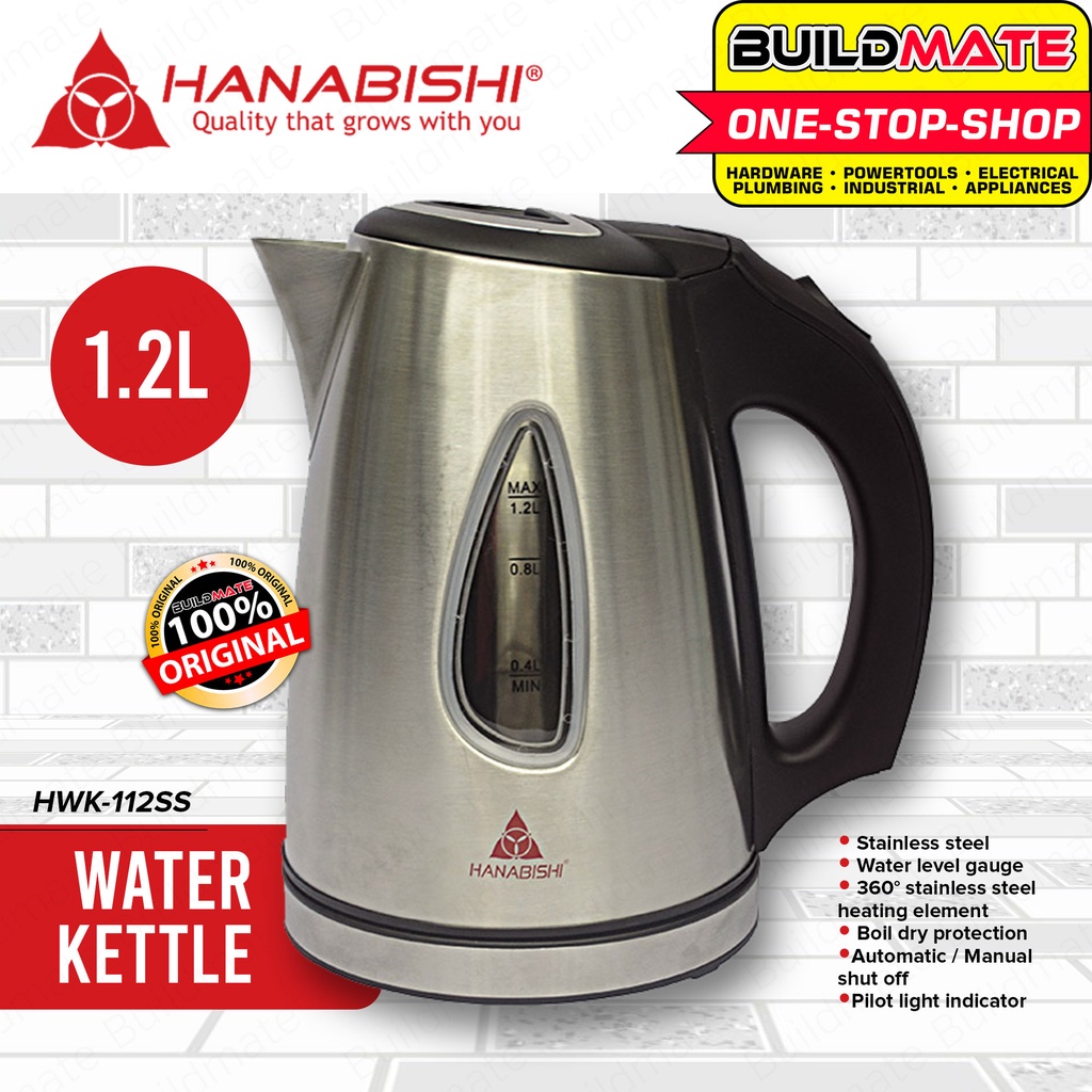 BUILDMATE Hanabishi Stainless Steel Cordless Water Kettle 1.2L 1500W Electric Water Heater HWK