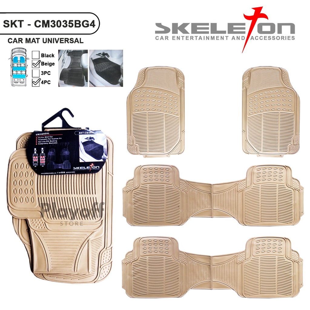 3row/4piece Universal Black & Beige Rubber Car Carpet Shopee