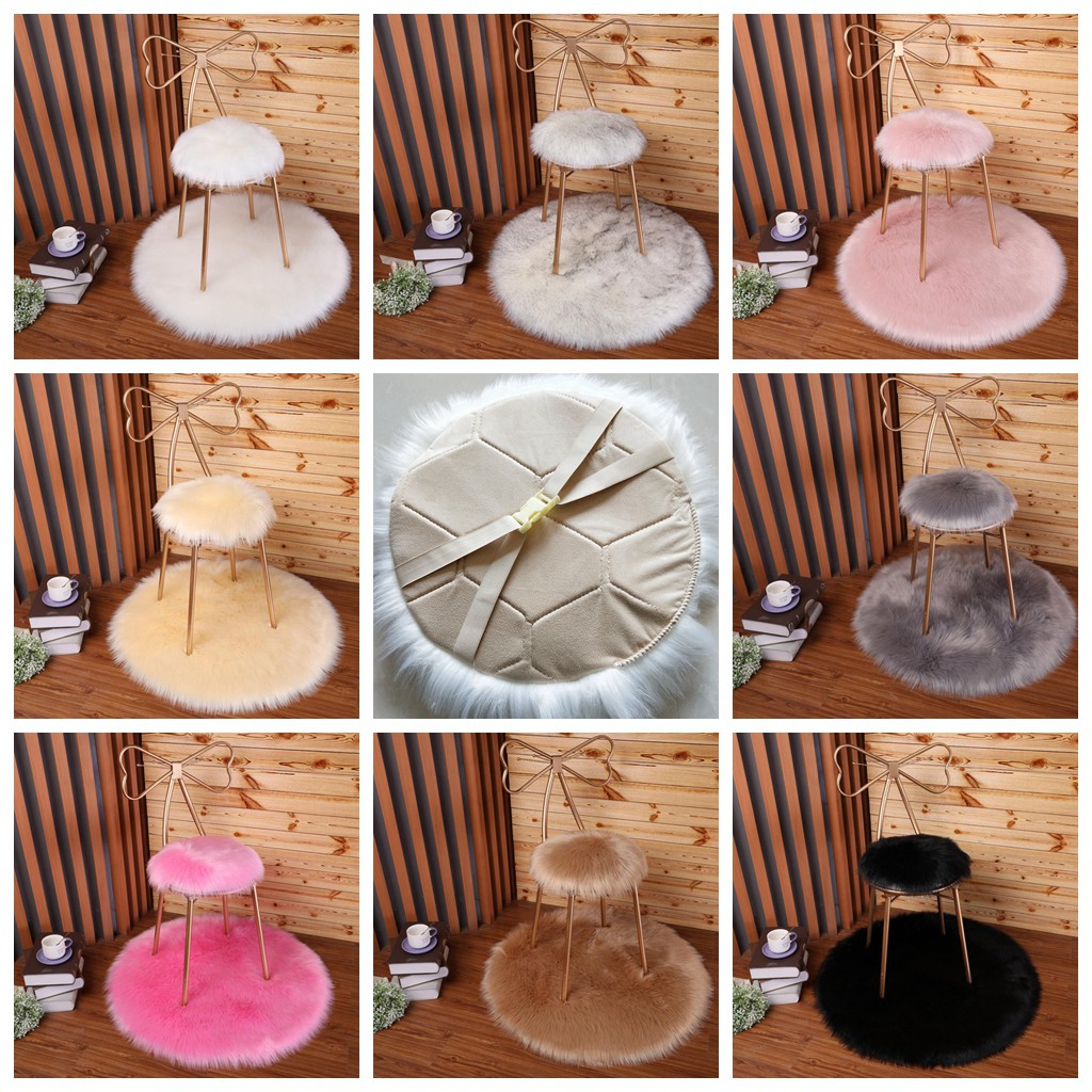 Round Shape Faux Fur Seat Cushion Seat Pad Sheepskin Floor Mat Pad