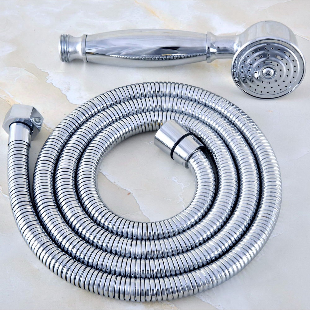Chrome Finish Brass Hotel Bathroom Handheld Shower Spray Head / 1.5m Shower Hose Set Telephone