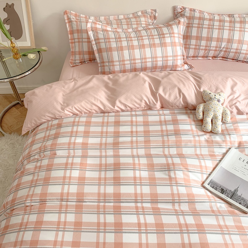 4pcs/3pcs Ins Nordic Bedding Set Plaid Bed Sheet Comforter Cover with Pillowcase Single Queen