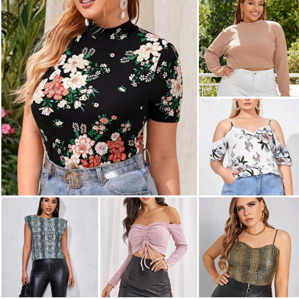 SHEIN CURVE PLUS SIZE XL 2XL TOPS CROP TOPS OFF SHOULDERS EXTRA LARGE