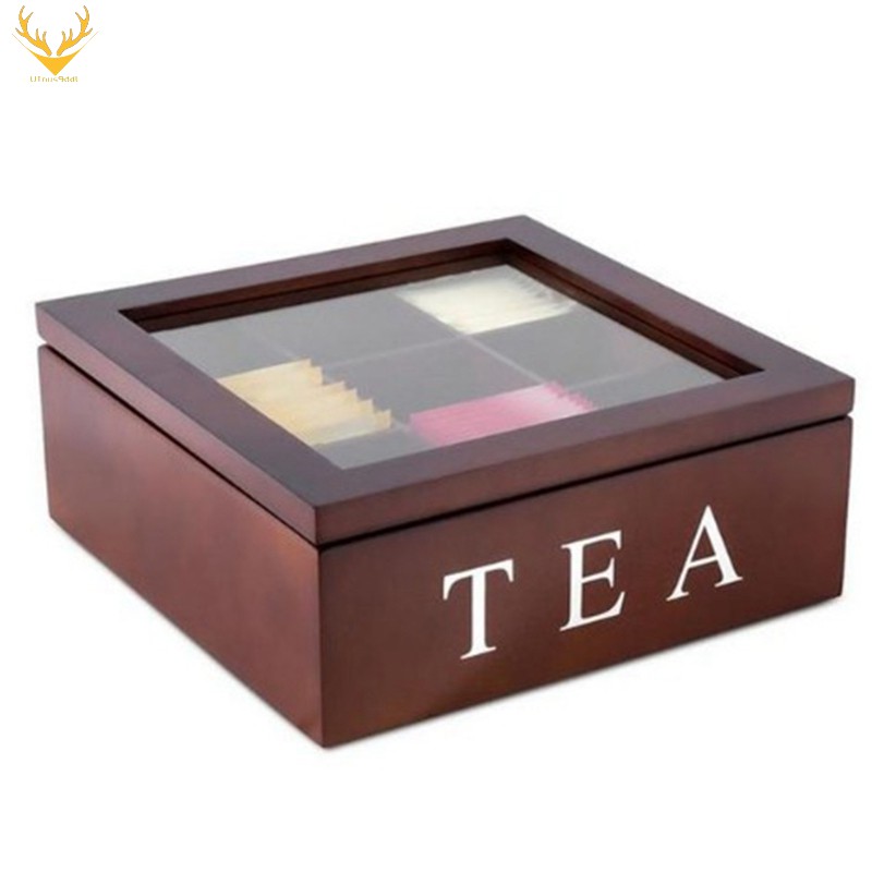 [Ready stock]Wooden 9 Grids Tea Box Tea Bags Container Storage BoxRed