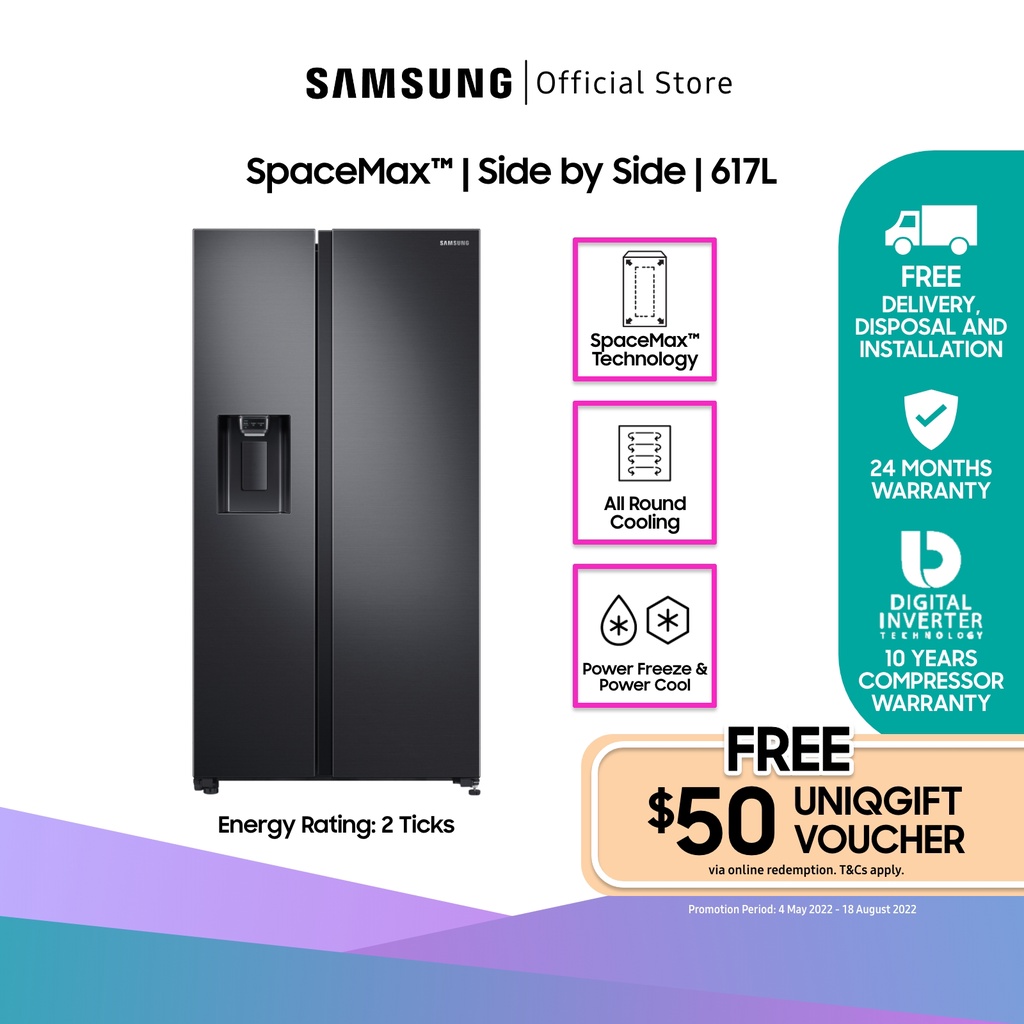 Samsung SpaceMax ™ Refrigerator Side by Side, 617L, RS64R5304B4/SS