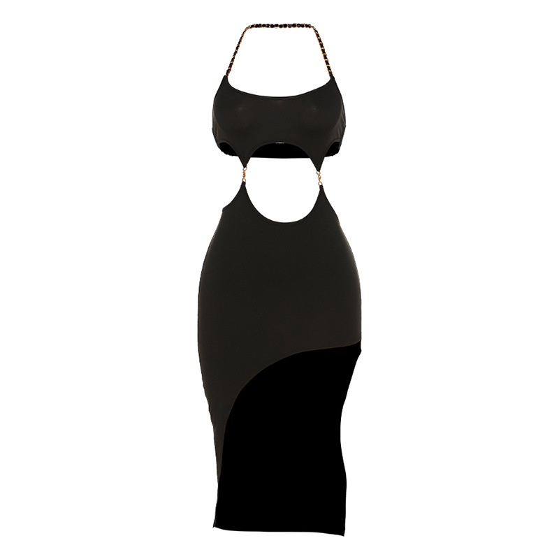 WEANIA Women's Sexy Halter Neck Open Back Hollow Irregular Hem Bodycon