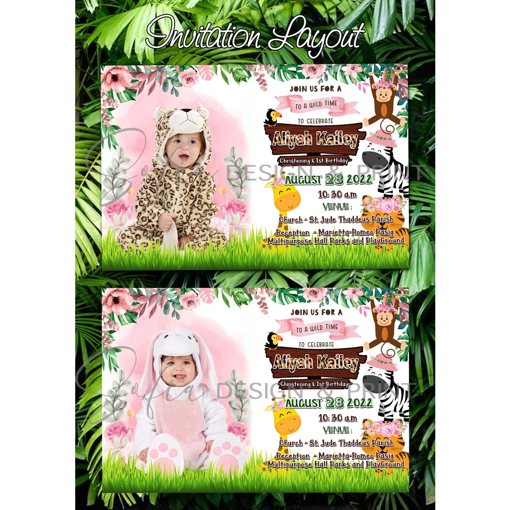 Safari INVITATION Themed Printed for girls Birthday & Baptism Shopee
