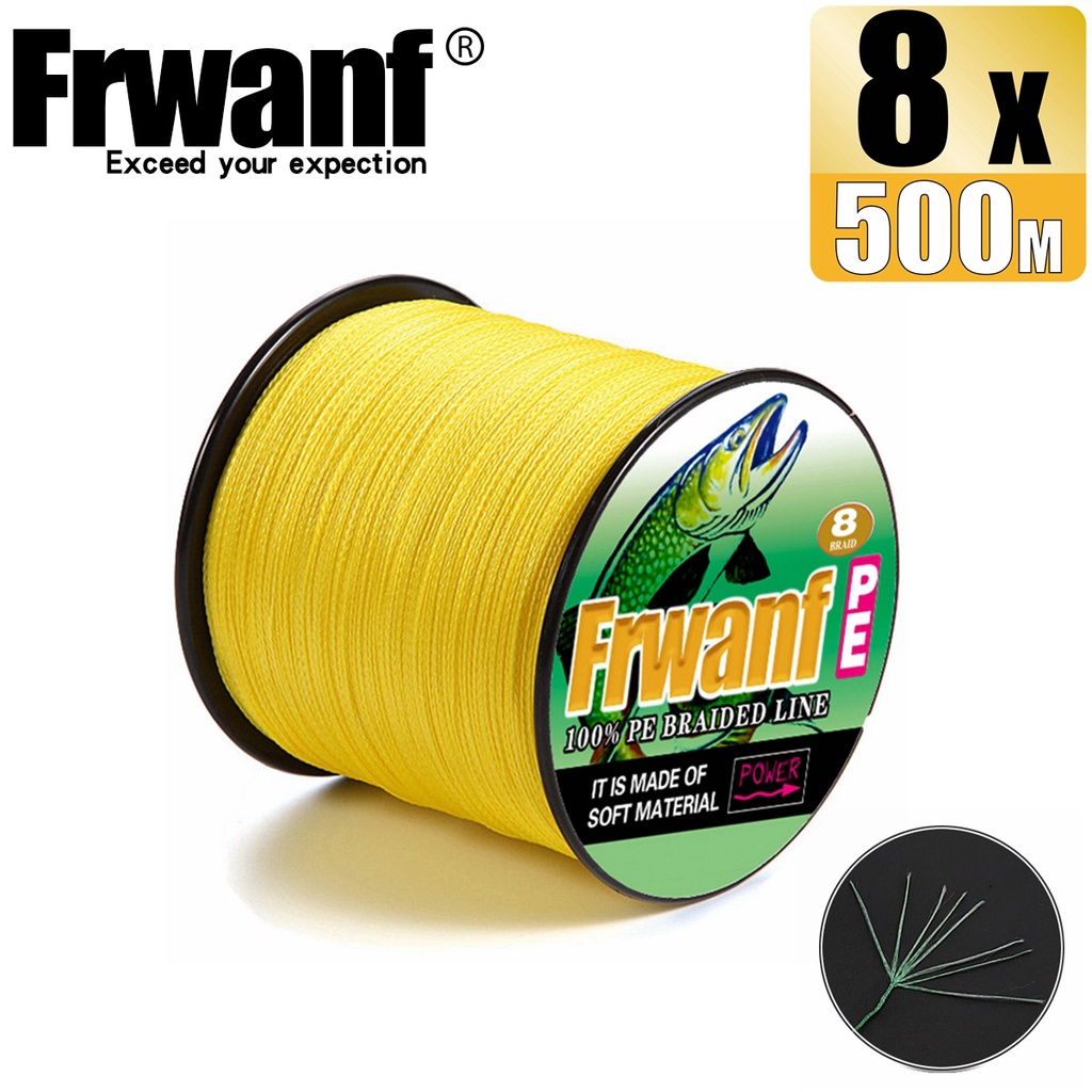 Frwanf 500M 8 Strands 6300LB Yellow Braided Fishing Line Braid X8 PE