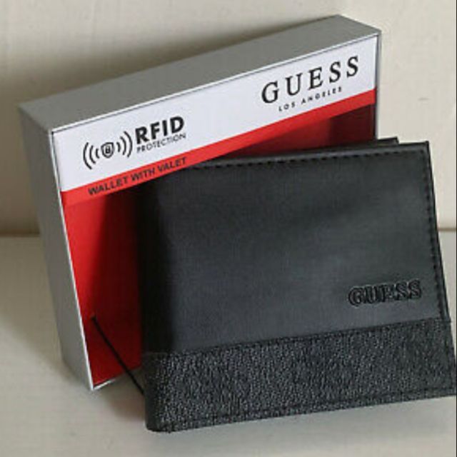 NEW! GUESS BLACK RFID PROTECTION BILLFOLD BIFOLD LEATHER & VALET WALLET