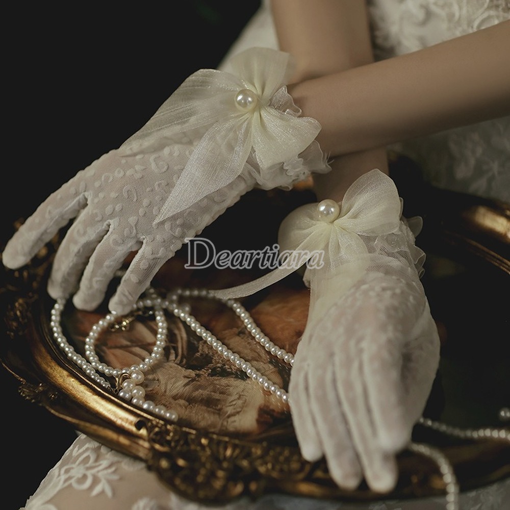 Bridal Wedding Gloves Bow Tie Big Pearl Wedding Dress Gloves Shopee Philippines