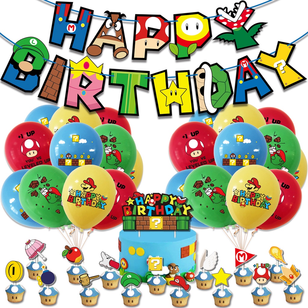 Super Mario Bros Party Supplies Balloons Banner Happy Birthday