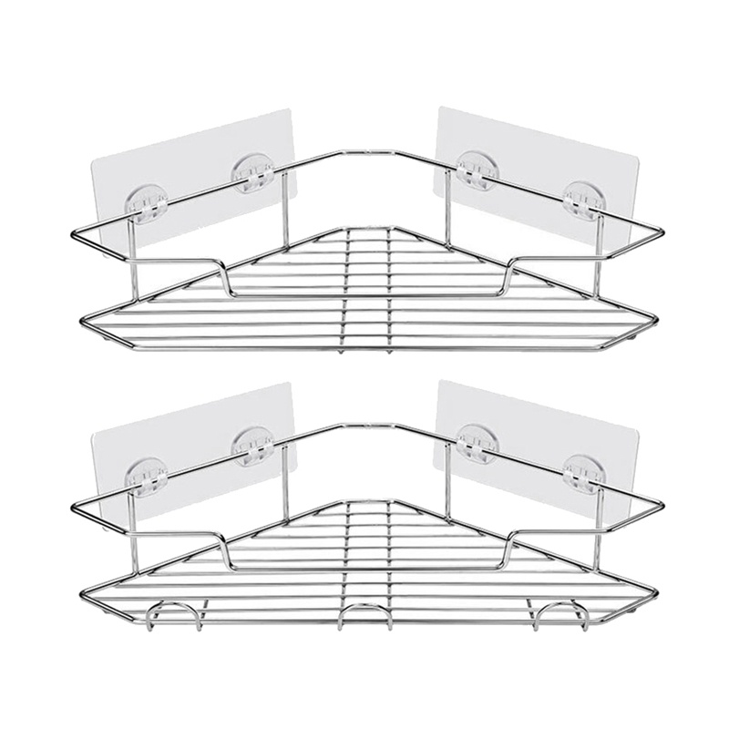Shower Caddy Corner with Hooks, Adhesive Shower Shelf Stainless Steel