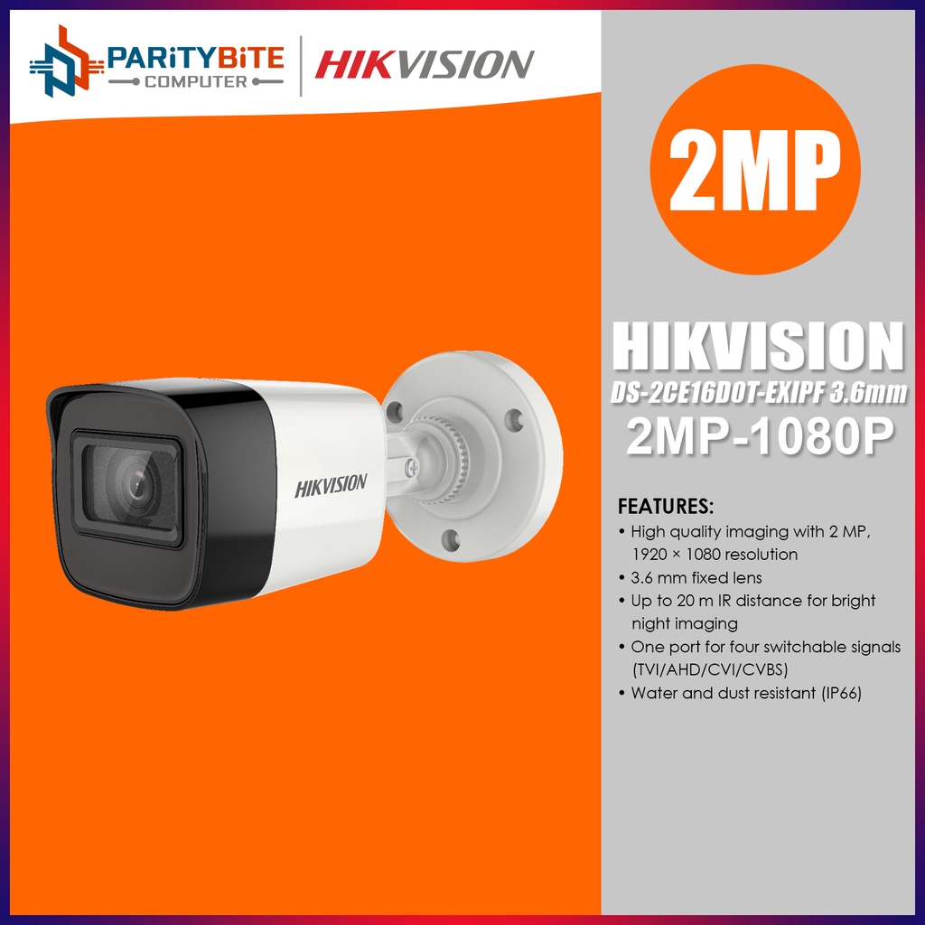 Hikvision DS2CE16D0TEXIPF 3.6mm 2MP Fixed Mini Bullet Camera Shopee