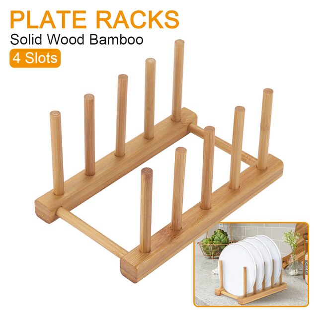 Kitchen Wooden Plate Rack Wood Dish Drainer Drain Vertical Drying