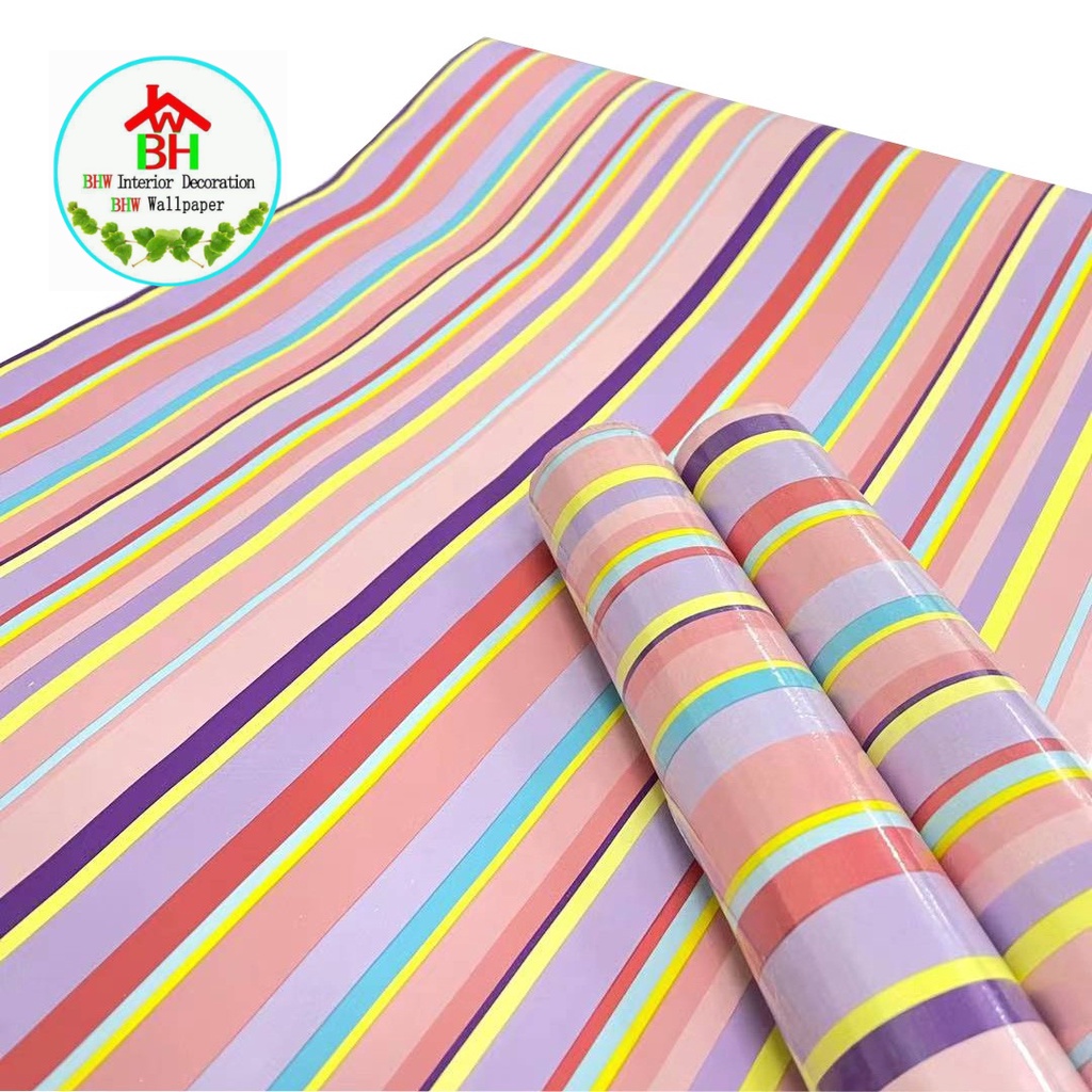 BHW Striped Wallpaper PVC Waterproof SelfAdhesive Wall Paper Sticker