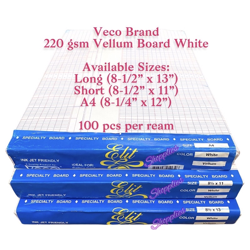 Veco Vellum Board 220gsm White 100 pcs.1 ream x 10 packs x 10 pieces