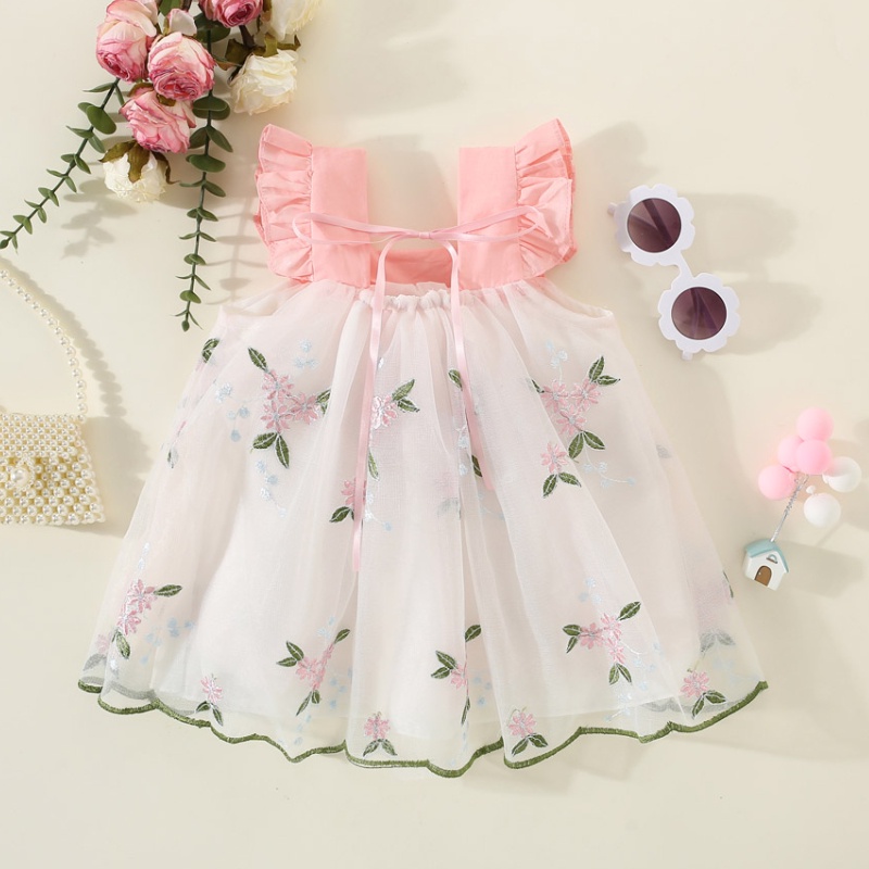 Summer Baby Girl Dress Mesh Lace Flower Embroidery Mesh Dress For Kids