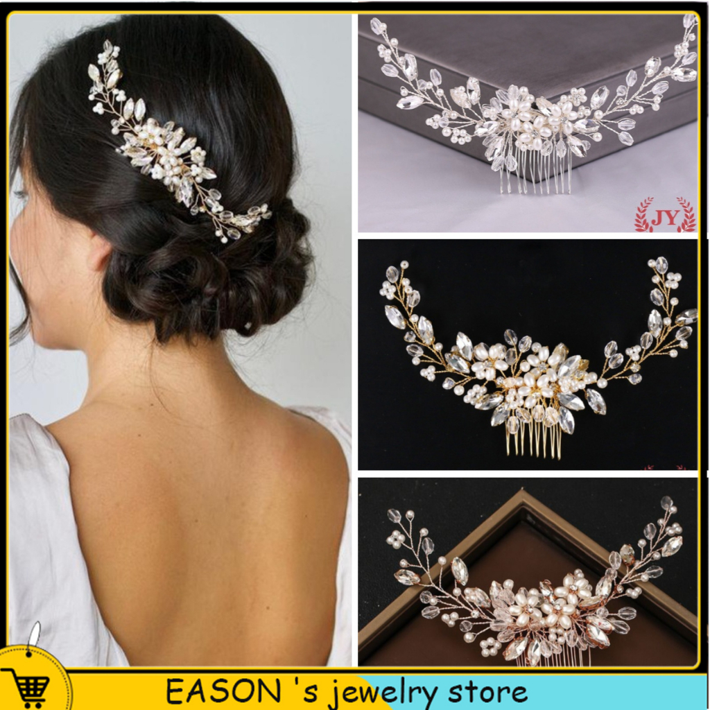 Flower Bride Wedding Hair Comb Pearl Hair Jewelry Headpieces Pearl Side