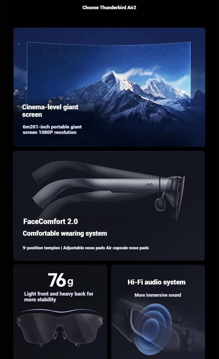 LEINIAO Air2 Smart AR Glasses HD Giant Screen Viewing glasses 120Hz